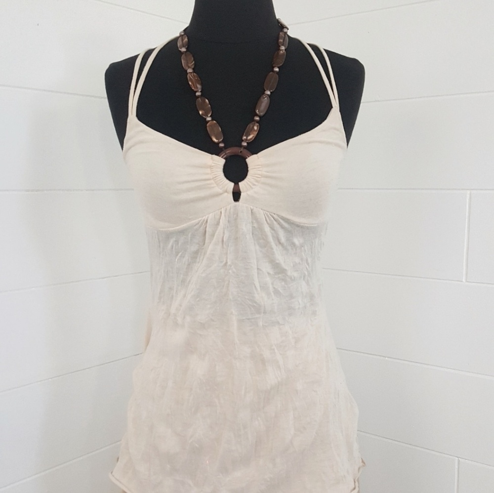 Summer Cream Halter Wooden bead Top